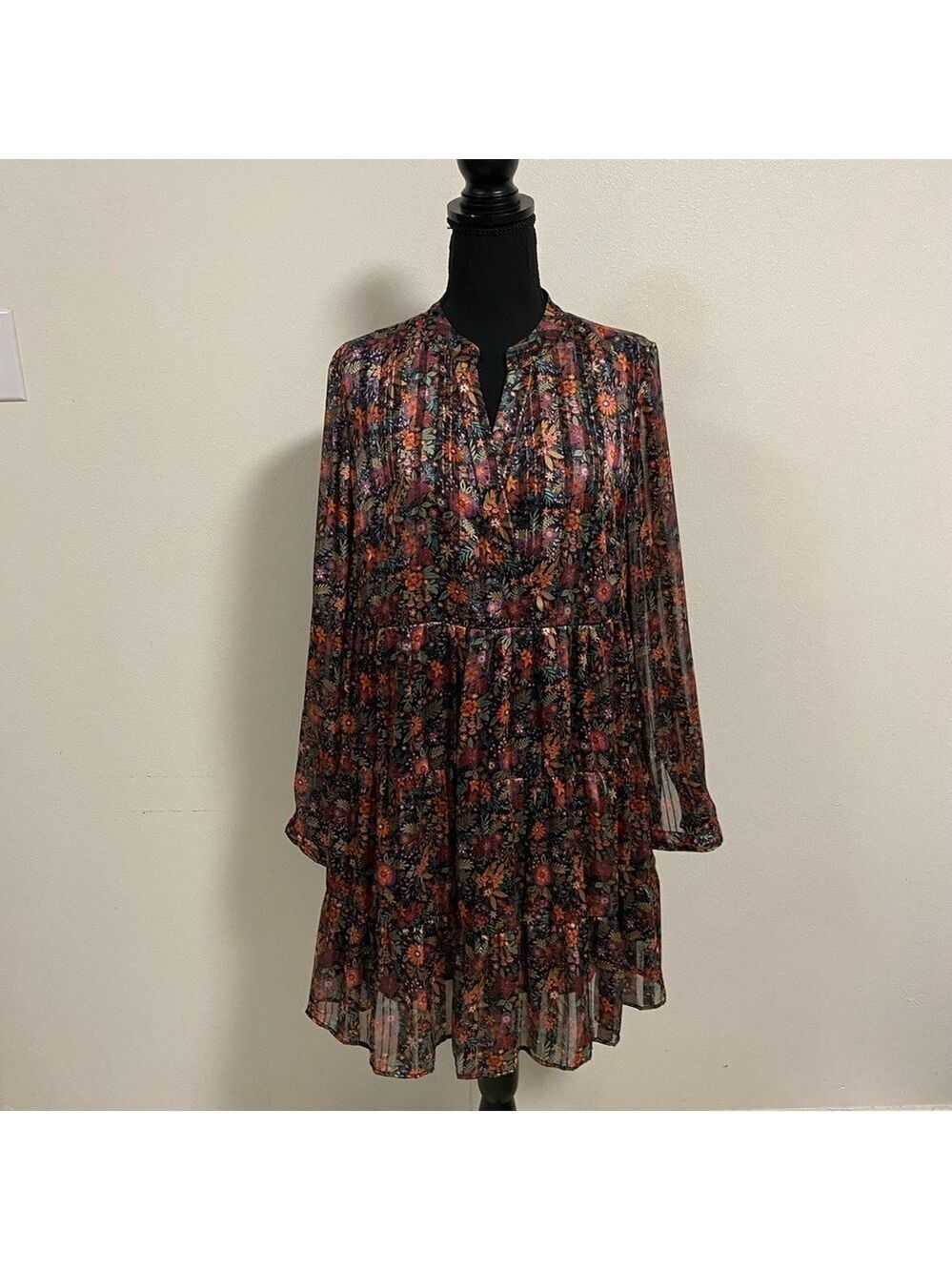 Soft Surroundings Dress Women’s Size Medium Floral Black Castille Ruffle Dress